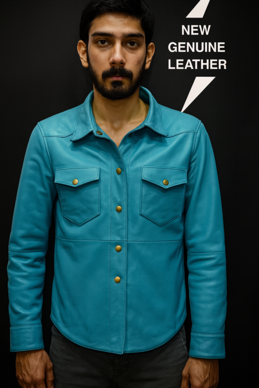 Men's turquoise leather jacket genuine cowhide western style