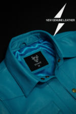 Men's turquoise leather jacket genuine cowhide western style