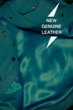 Men's turquoise blue genuine leather jacket with snap buttons and chest pockets front view