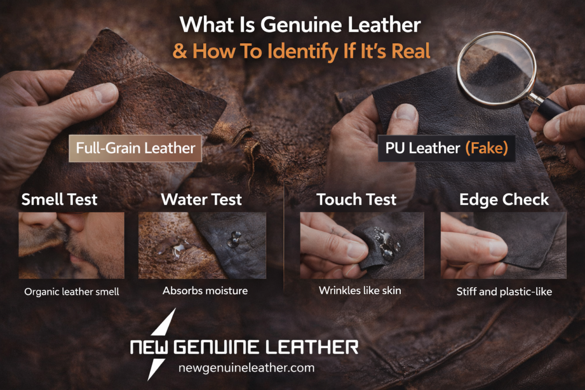 genuine leather vs pu leather comparison guide showing real and synthetic material differences