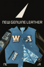 Sky blue satin interior lining of varsity letterman jacket showing quality construction