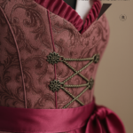 Authentic Bavarian pink Dirndl dress with lace-up bodice, white blouse, and satin apron for Oktoberfest by New Genuine Leather