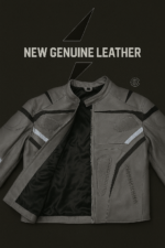 Motorcycle racing jacket front zipper detail armor panels mesh ventilation reflective strips genuine leather