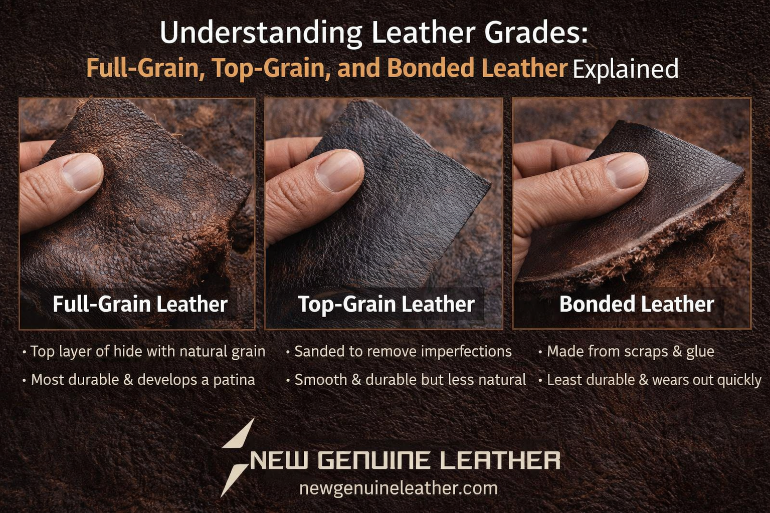 Understanding Leather Grades: Full-Grain vs Top-Grain vs Bonded Leather