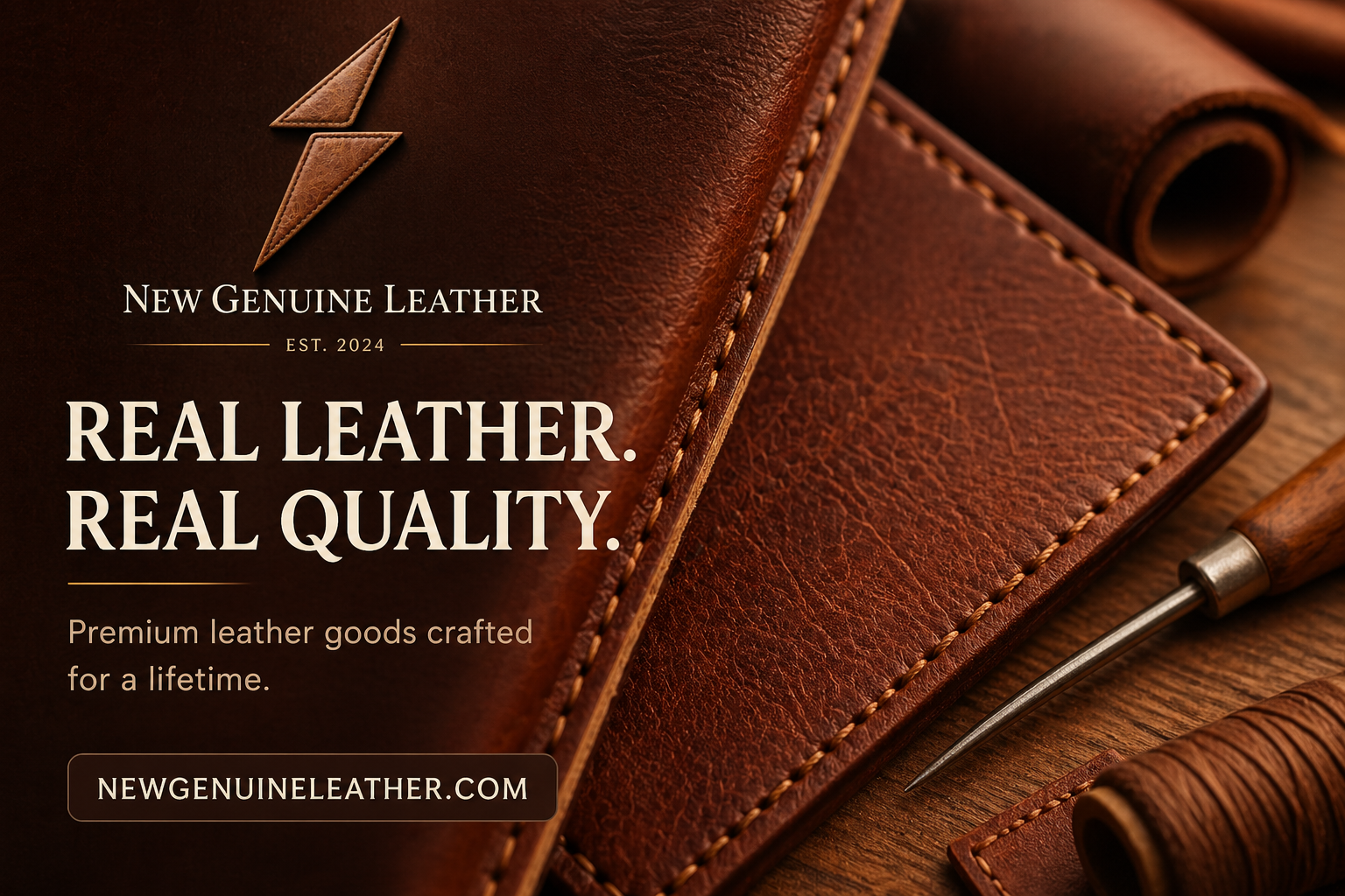 Premium genuine leather craftsmanship with stitched leather wallet and tools | NewGenuineLeather.com