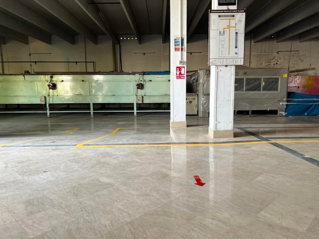Factory courtyard view with clean pathways