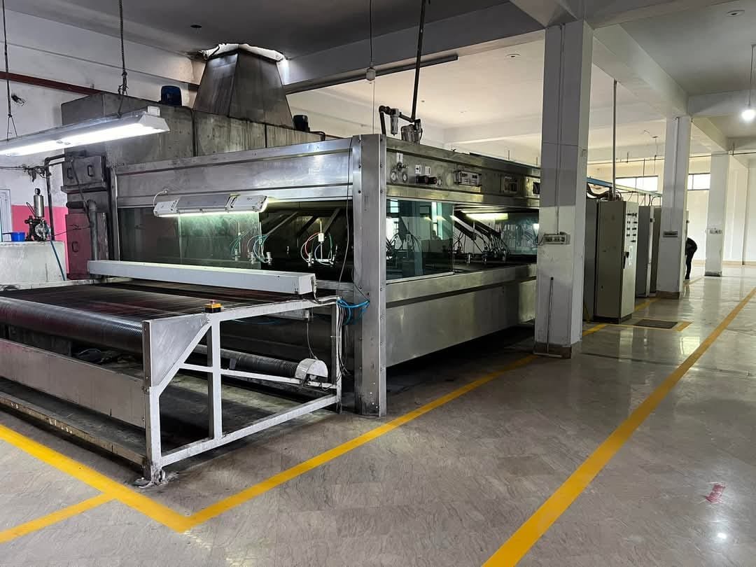 Leather factory production hall with machinery
