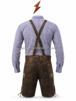 Purple check embroidered lederhosen with dark brown leather shorts and deer chest panel