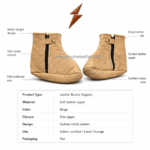 Beige quilted leather bootie slippers featuring soft padded upper, diamond stitch pattern, rounded toe, and flexible indoor sole.