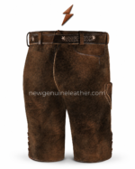 Belted embroidered lederhosen shorts with decorative floral front flap and side pocket