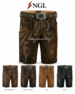 Belted embroidered lederhosen shorts with side lace detail and cream floral stitching