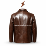Dark green crocodile texture leather jacket with NGL logo above and centered product layout