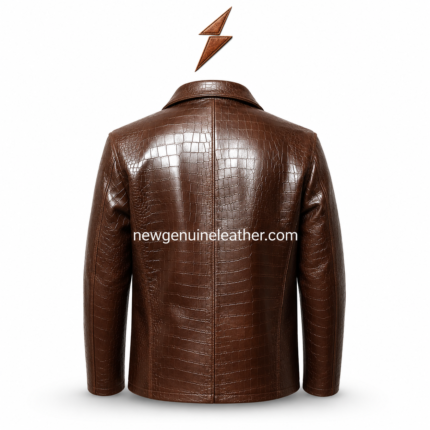 Dark green crocodile texture leather jacket with NGL logo above and centered product layout