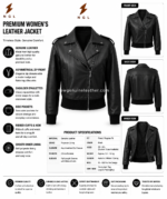 Black cropped leather jacket inner view showing black lining, open zipper, lapel collar and ribbed cuffs