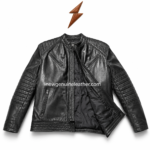 Custom leather biker jacket wholesale color range in black, brown, tan, burgundy, and olive green with quilted shoulders and zipper pockets