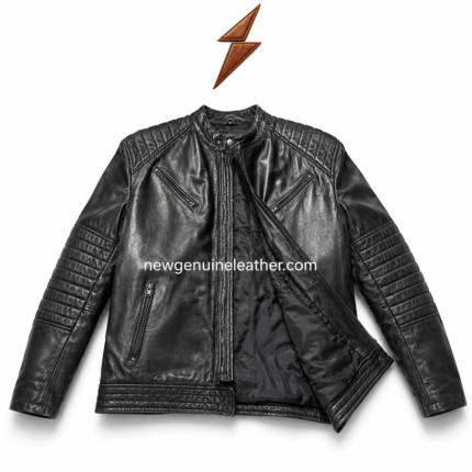 Custom leather biker jacket wholesale color range in black, brown, tan, burgundy, and olive green with quilted shoulders and zipper pockets
