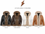 Black fur trim leather jacket back view with hood brown fur trim and quilted leather panels