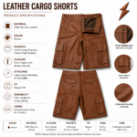 Leather cargo shorts wholesale color range in brown, black, tan, burgundy, and olive green with side flap pockets and belt loops