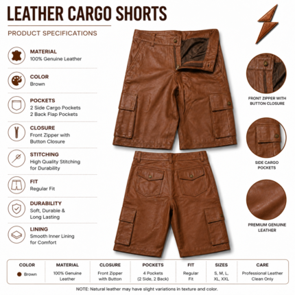 Leather cargo shorts wholesale color range in brown, black, tan, burgundy, and olive green with side flap pockets and belt loops