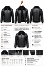 Black shearling jacket back pose with plush collar, center back seam, panel stitching, ribbed waistband,