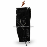 Black embroidered lederhosen shorts shown with dark brown, tan, olive, and grey color options on a white studio background