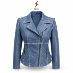 Blue Biker Jacket – 10-Panel OEM Leather Style Genuine Leather - Image 3