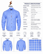 Oktoberfest shirt in blue and white gingham check with pointed collar, contrast buttons, NGL logo and centered