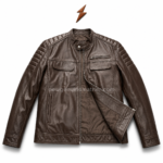 Brown cafe racer leather jacket OEM color range with brown, black, tan, burgundy and olive green leather options.