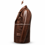 Tan and burgundy crocodile texture leather jackets with stitched pockets and luxury embossed finish