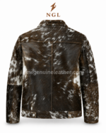 Brown white hair leather jacket with natural cowhide texture and NGL