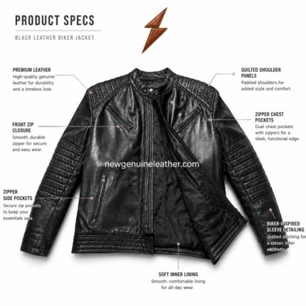 Brown custom leather biker jacket with quilted shoulder panels, ribbed sleeve detailing, zipper pockets, and vintage leather finish