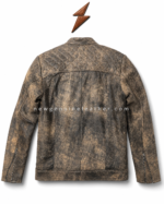 Cracked leather jacket wholesale back view with diamond quilted upper panel and multi-panel stitching