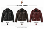 Crocodile embossed biker jacket featuring asymmetrical zipper styling, flap pocket, lapel collar, and glossy black finish