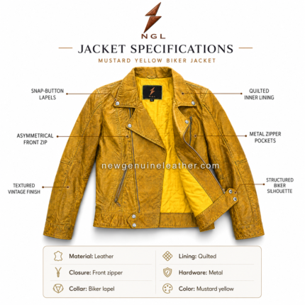 leather biker jacket wholesale range in mustard yellow, vintage brown and classic black with NGL