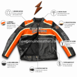 Custom motorcycle leather jacket with open front panel showing black mesh inner lining