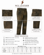 Olive brown leather lederhosen pants with decorative waistband stitching