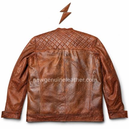 Vintage cow leather jacket wholesale in distressed cognac brown with diamond quilted shoulder yoke and NGL