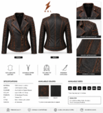 Women’s distressed biker jacket with asymmetrical zipper, side zipper pockets, ribbed sleeves, and leather texture detail.