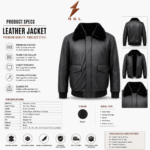 Back view of fur collar leather jacket with black leather panel, plush collar, center seam, ribbed hem, and sleeve