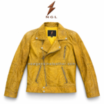 Mustard yellow, brown and black 3 color leather biker jacket wholesale styles
