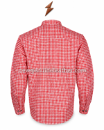 Lederhosen dress shirt in red and white gingham check with black buttons, pointed collar, NGL logo and centered website watermark