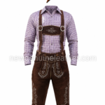Dark brown Bavarian lederhosen outfit with leg embroidery and side lace ties