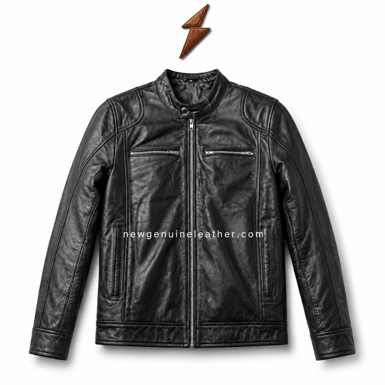 Mandarin Collar Black Sheep Leather Jacket Wholesale Black sheep leather jacket wholesale with mandarin snap collar and curved shoulder panel stitching