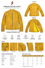 Mustard biker jacket OEM close-up showing diamond sleeve quilting, textured leather grain and reinforced stitching.