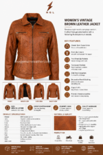 Vintage cognac leather jacket wholesale product image showing chest zipper pockets, lower patch pockets