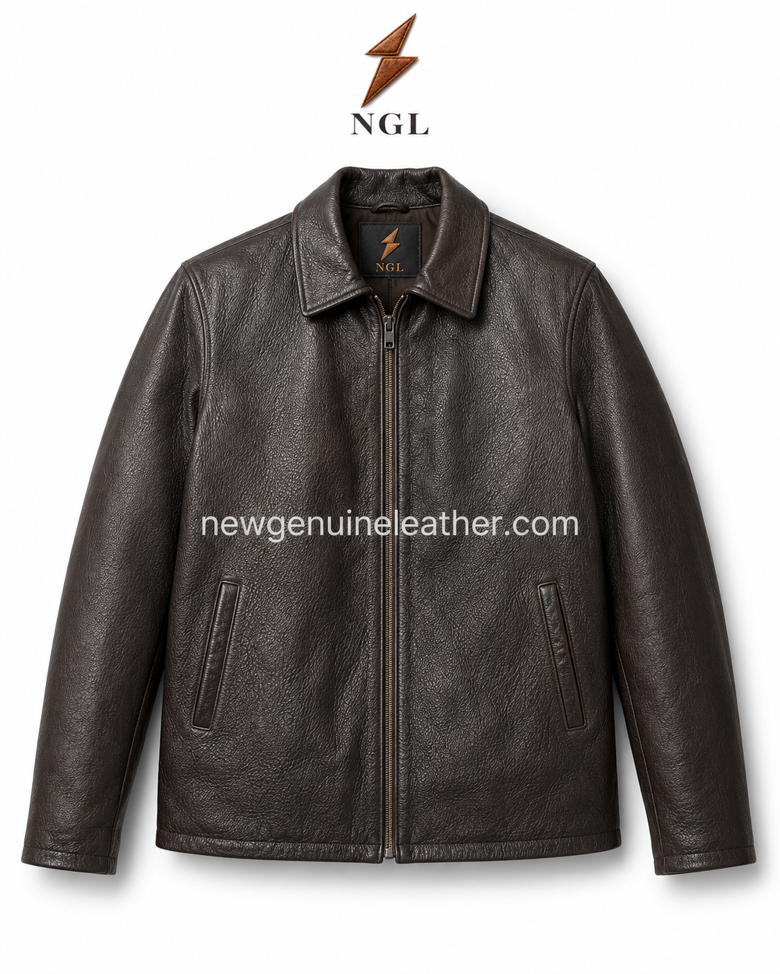 Natural Milled Leather Jacket Front View Natural Milled Leather Jacket Wholesale Genuine Leather - Image 1
