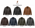 Natural milled leather jacket with NGL collar logo placement and premium pebbled leather finish