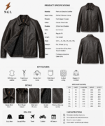 Natural milled leather jacket back view with structured panel stitching and dark brown leather grain