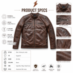 Brown quilted leather biker jacket product image with NGL