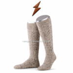 Beige Trachten socks in knee-high cable knit design with soft ribbed cuff and premium e-commerce presentation